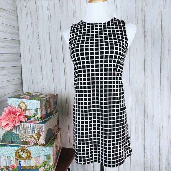 Ginger G black and white square print dress d46 - Picture 1 of 8